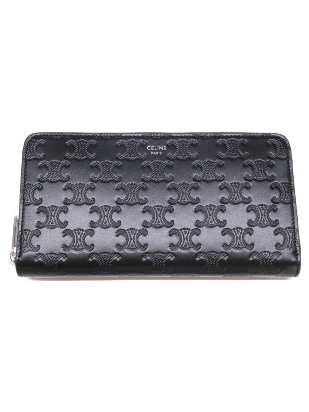Celine Large Zip Wallet Triomphe Embossed Calfskin